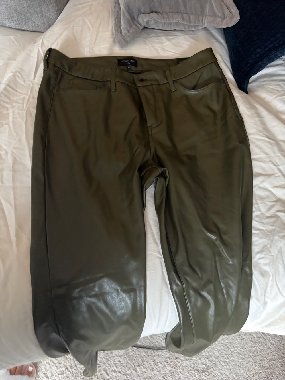 NYDJ Olive Green Faux Leather Bootcut Pants